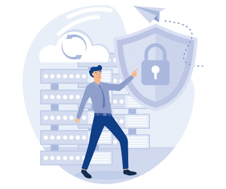 Database security concept, data protection, disk infrastructure, business information safety, flat vector modern illustrationのイラスト素材