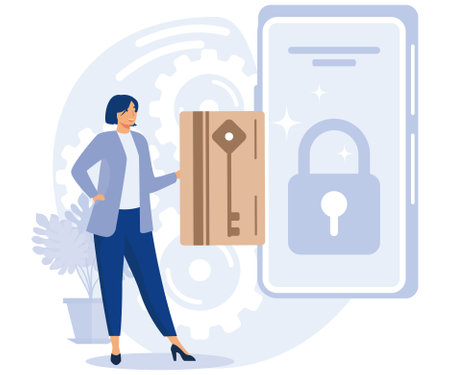 Security and identity verification concept, electronic opening system, automatic access, hidden wireless camera, flat vector modern illustrationのイラスト素材