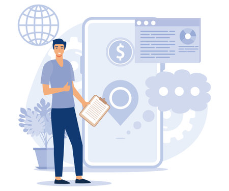 Mobile app development concept, Progressive web app, rich Internet and decentralized applications, open source platform, flat vector modern illustrationのイラスト素材