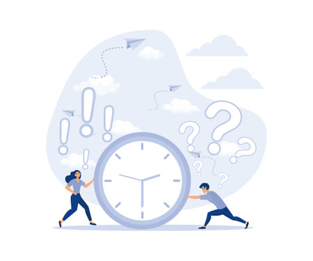 Rational Time Management, Working Day. Office Workers in Formal Clothes Struggling with Deadlines. flat vector modern illustrationのイラスト素材