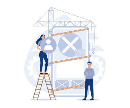 website maintenance, coding and programming, under maintenance, technology, software development, flat vector modern illustrationのイラスト素材