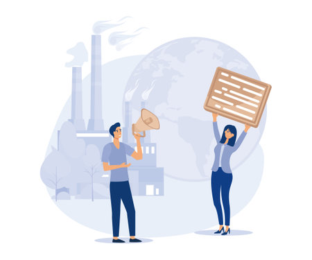 Media influence concept, eco-shaming, fake news, propaganda, internet abuse, ecological activist, social media, flat vector modern illustrationのイラスト素材