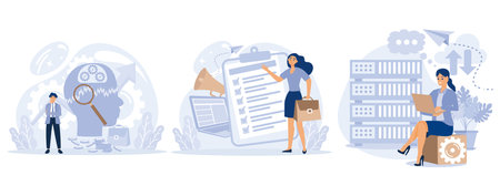 Enterprise strategy development concept, Business Intelligence and business rule, big data, data management, set flat vector modern illustrationのイラスト素材