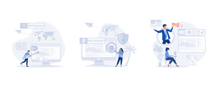 Blog promotion mistake, Ineffective keywords analysis, Content production without SEO content audit, set flat modern vector illustrationのイラスト素材