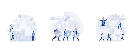 team building people business concept, People working together, Idea of communication and cooperation, set flat modern vector illustrationのイラスト素材