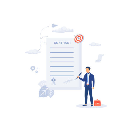 Businessman signing a contract concept, flat vector modern illustrationのイラスト素材