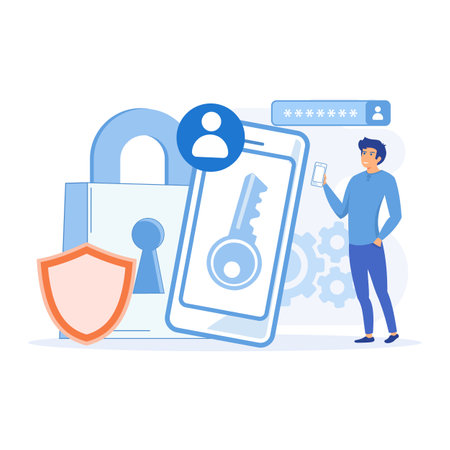 Cyber Security Services to Protect Personal Data, Server Security and Data Protection, flat vector modern illustrationのイラスト素材