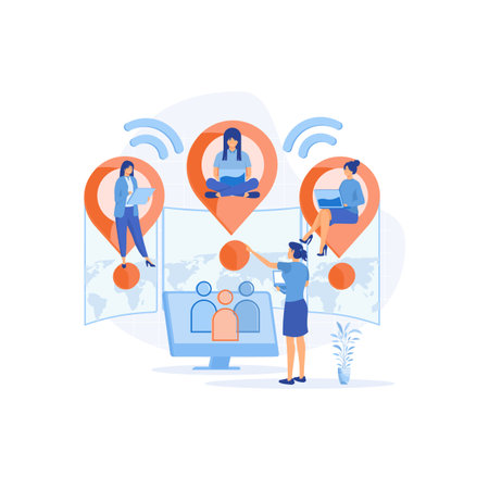 Outsourcing company web design concept. Developers team working scene. flat vector modern illustrationのイラスト素材