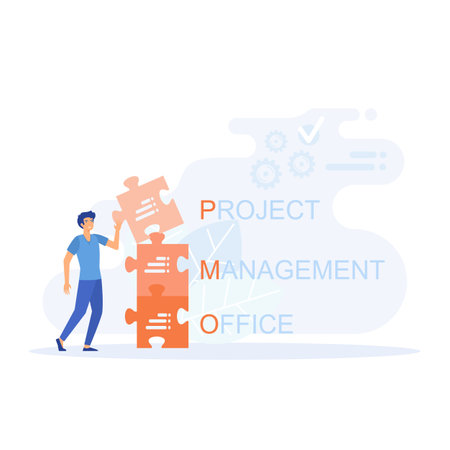 business concept, Project Management Office acronym, flat vector modern illustrationのイラスト素材
