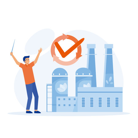 Circular economy, Green energy, eco-industrial development and manufacturing concept, flat vector modern illustrationのイラスト素材