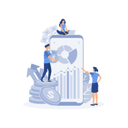 Financial transactions, non-cash payment transactions. Pos-terminal and payment systems, flat vector modern illustrationのイラスト素材