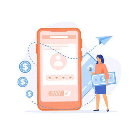 Internet banking concept. pay bills online using mobile phone. flat vector modern illustrationのイラスト素材