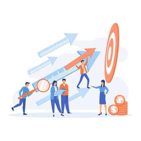 mobile application development and design process concept, business team working together, flat vector modern illustrationのイラスト素材