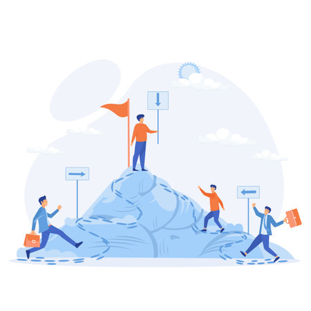 Leadership and teamwork concept, Team leader show way, motivate to success, flat vector modern illustrationのイラスト素材