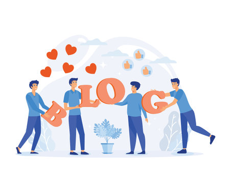 Blog Creative Content Production Work flow, Media Blogging Development, Promotion and Online Entertainment. flat vector modern illustrationのイラスト素材