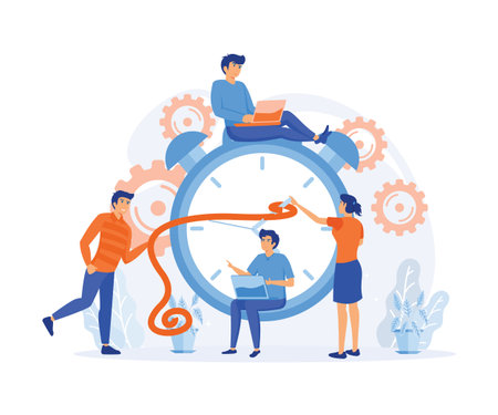 Time Management Discipline. active group of people doing their daily routine productively to reach goal. flat vector modern illustrationのイラスト素材