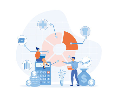 Budget planning. People analyzing personal or corporate budget. flat vector modern illustrationのイラスト素材