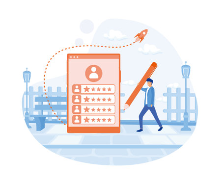 Hiring illustration set. Hr managers searching new employee, reading CV and giving job candidate review. Character applying for work position. flat vector modern illustrationのイラスト素材