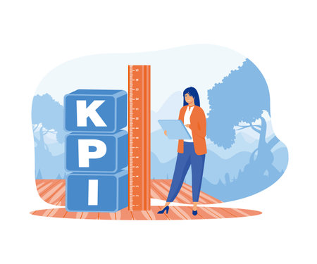 KPI, key performance indicator measurement to evaluate success or meet target. flat vector modern illustrationのイラスト素材