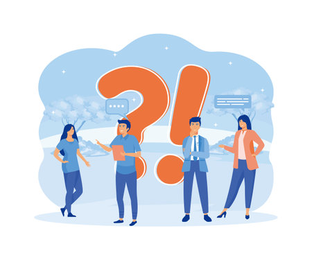 FAQ, people asking questions, men and women questions and answers, Internet communication platform concept. flat vector modern illustrationのイラスト素材