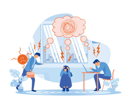 Stress in Office concept. Showing a group of people having stress moment chasing deadline, Suitable for landing page. flat vector modern illustrationのイラスト素材