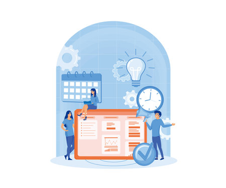 Project management concept. Successful strategy, motivation and leadership. Marketing analysis and development. flat vector modern illustrationのイラスト素材