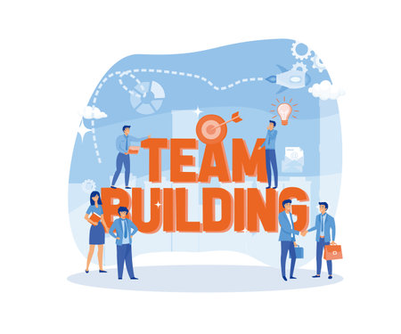 Team building people business concept with big words and people surrounded by related icon spreading with style. flat vector modern illustrationのイラスト素材