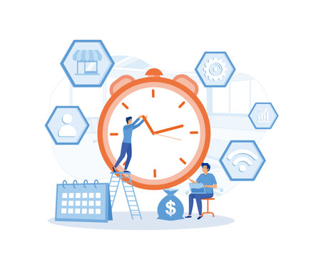 Businessman Talking Time Management Business Strategy. flat vector modern illustrationのイラスト素材