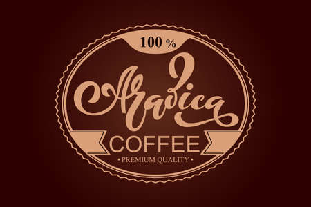 Arabica coffee icon. Vector illustration of handwritten lettering.のイラスト素材