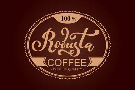 Robusta coffee icon. Vector illustration of handwritten lettering.のイラスト素材