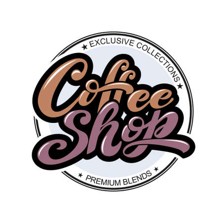 Coffee shop logo. Vector illustration of handwritten lettering. Vector elements for packaging, coffee labels, market, cafe design, restaurant menu and store.のイラスト素材