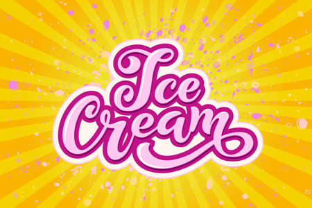 Ice Cream handwritten inscriptions. Logo for ice cream, labels, stickers and badges. Ice cream for a cafe or a pastry shop. Vector illustration.のイラスト素材