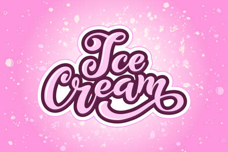 Ice Cream handwritten inscriptions. Logo for ice cream, labels, stickers and badges. Ice cream for a cafe or a pastry shop. Vector illustration.のイラスト素材