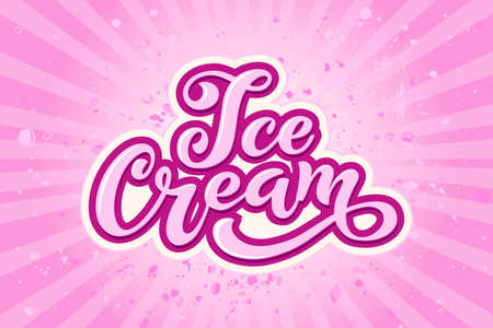 Ice Cream handwritten inscriptions. Logo for ice cream, labels, stickers and badges. Ice cream for a cafe or a pastry shop. Vector illustration.のイラスト素材