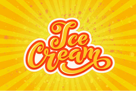 Ice Cream handwritten inscriptions. Logo for ice cream, labels, stickers and badges. Ice cream for a cafe or a pastry shop. Vector illustration.のイラスト素材
