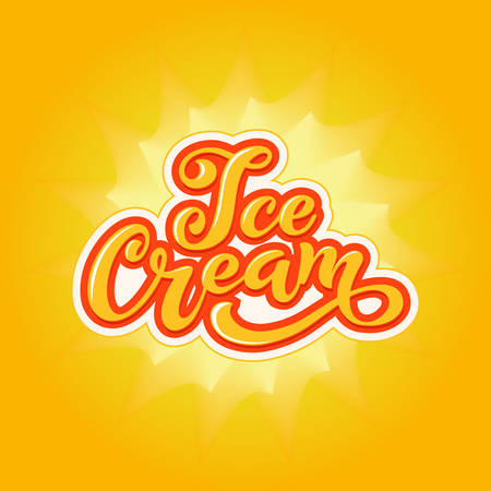 Ice Cream handwritten inscriptions. Logo for ice cream, labels, stickers and badges. Ice cream for a cafe or a pastry shop. Vector illustration.のイラスト素材