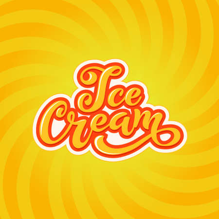 Ice Cream handwritten inscriptions. Logo for ice cream, labels, stickers and badges. Ice cream for a cafe or a pastry shop. Vector illustration.のイラスト素材