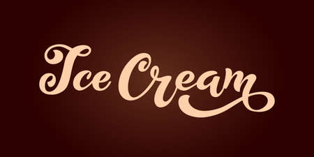 Ice Cream handwritten inscriptions. Logo for ice cream, labels, stickers and badges. Ice cream for a cafe or a pastry shop. Vector illustration.のイラスト素材