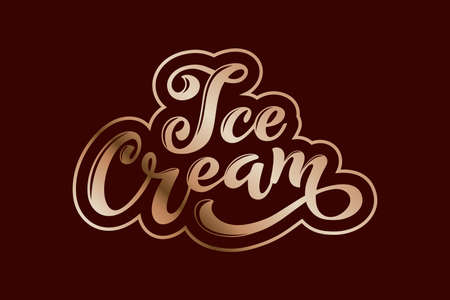 Ice Cream handwritten inscriptions. Logo for ice cream, labels, stickers and badges. Ice cream for a cafe or a pastry shop. Vector illustration.のイラスト素材