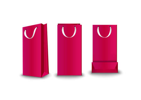 Shopping Bags paper, set. Red bright color. Vector illustrationのイラスト素材