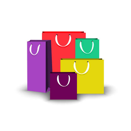 Shopping Bags paper, set. Place for logo insertion, branding, mockups Vector illustrationのイラスト素材