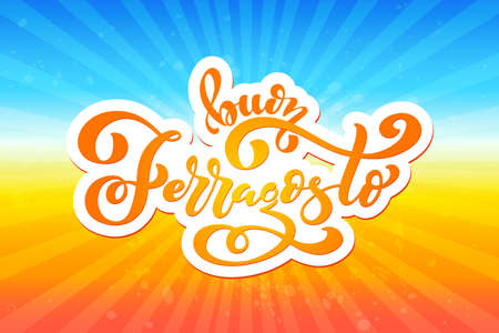 Buon ferragosto - Happy ferragosto italian summer festival. Typographic vector design for greeting card, invitation card, background, lettering composition. Handwritten modern brush lettering.のイラスト素材