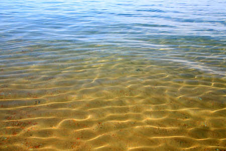 Blue clear water. Sea, lake, sun, beach, vacation Background for inserting images and text. Tourism, travel.の写真素材