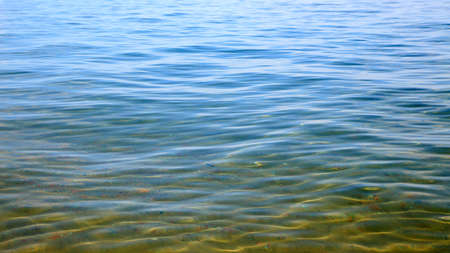 Blue clear water. Sea, lake, sun, beach, vacation Background for inserting images and text. Tourism, travel.の写真素材