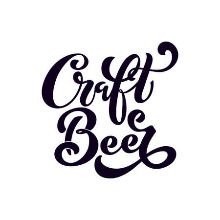 Craft beer. Logo, handwritten lettering for restaurant, cafe menu. drawing of beer mugs. Vector elements for labels, logos, badges, stickers or icons. Vector illustration, food design.のイラスト素材