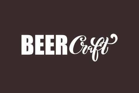 Craft beer. Logo, handwritten lettering for restaurant, cafe menu. drawing of beer mugs. Vector elements for labels, logos, badges, stickers or icons. Vector illustration, food design.のイラスト素材