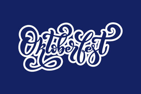 oktoberfest. Logo, handwritten lettering for restaurant, cafe menu. drawing of beer mugs. Vector elements for labels, logos, badges, stickers or icons. Vector illustration, food design.のイラスト素材