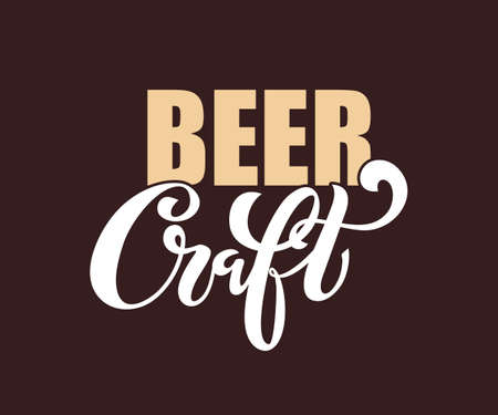 Craft beer. Logo, handwritten lettering for restaurant, cafe menu. drawing of beer mugs. Vector elements for labels, logos, badges, stickers or icons. Vector illustration, food design.のイラスト素材