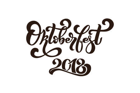 oktoberfest. Logo, handwritten lettering for restaurant, cafe menu. drawing of beer mugs. Vector elements for labels, logos, badges, stickers or icons. Vector illustration, food design.のイラスト素材