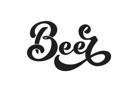 beer.  handwritten lettering for restaurant, cafe menu. drawing of beer mugs. Vector elements for labels, badges, stickers or icons. Vector illustration, food design.のイラスト素材